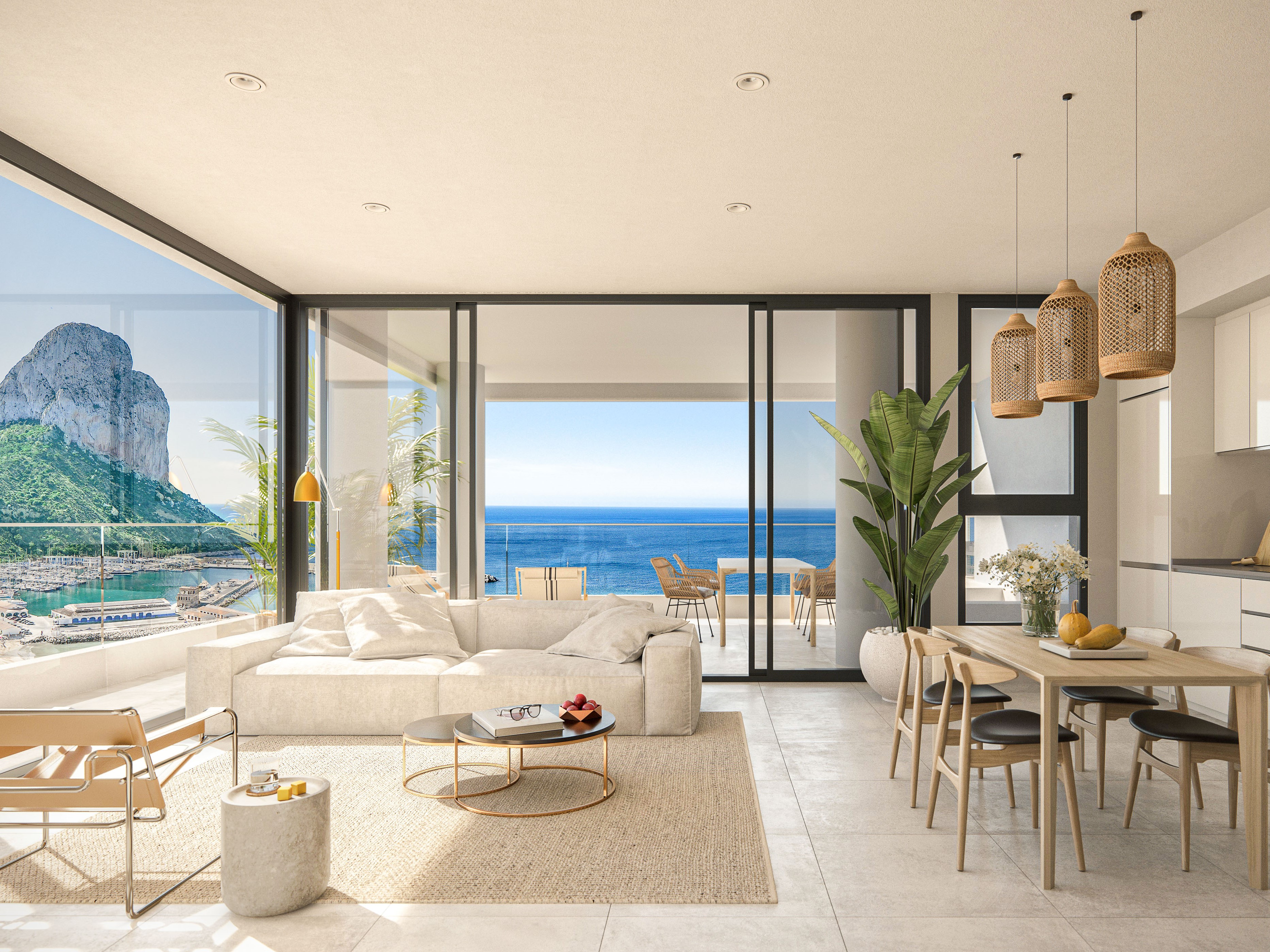 Moderne nieuwbouw apartementen met zeezicht te koop in Calpe. Units met 1, 2 of 3 slaapkamers. Ideale locatie.